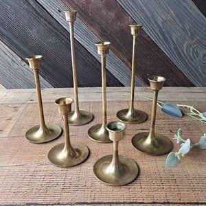 Vintage Brass Graduated Tulip Candlesticks - Set 7